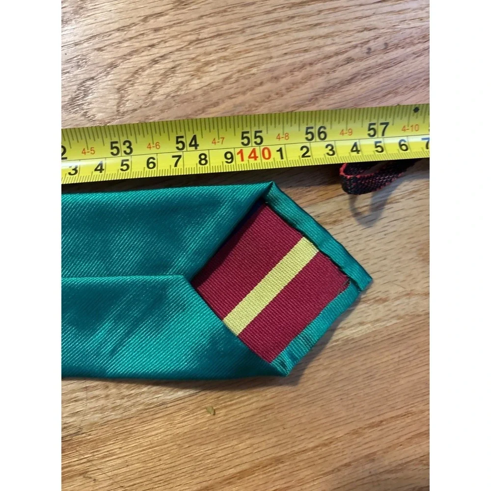 Polo Ralph Lauren Handmade Green Silk Tie With Red & Yellow Stripe Accent